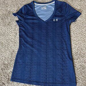 Under Armour Shirt Womens Medium Blue HeatGear V Neck Athletic Running Workout